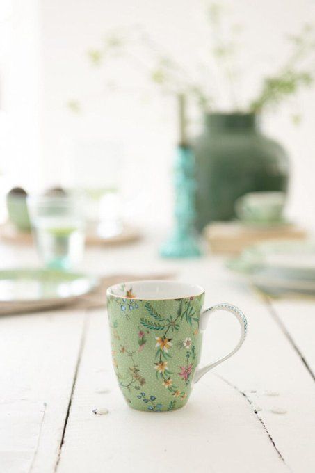 Coffret 2 Grands mugs Jolie fleurs vert - Pip Studio